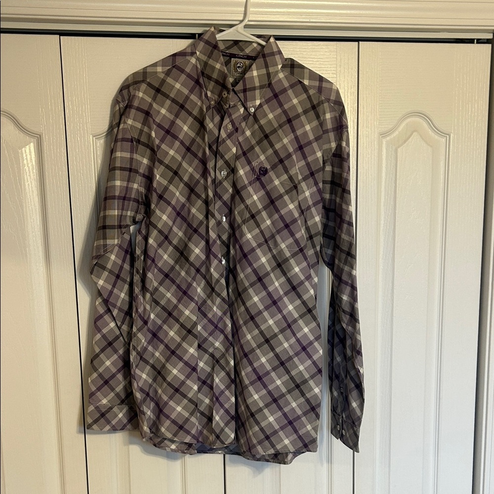 Cinch Purple and White Plaid Shirt